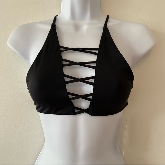 Dippin Daisys bikini swim top only small black lattice cage front ties - Picture 3 of 5